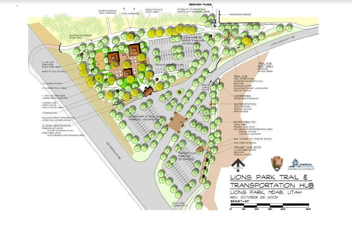 The design of Lions Park Trail and Transportation Hub.