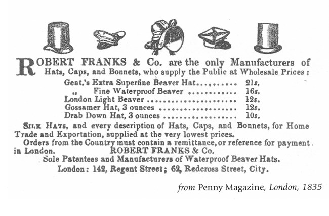 Newspaper clipping showing images of hats and descriptions of prices.