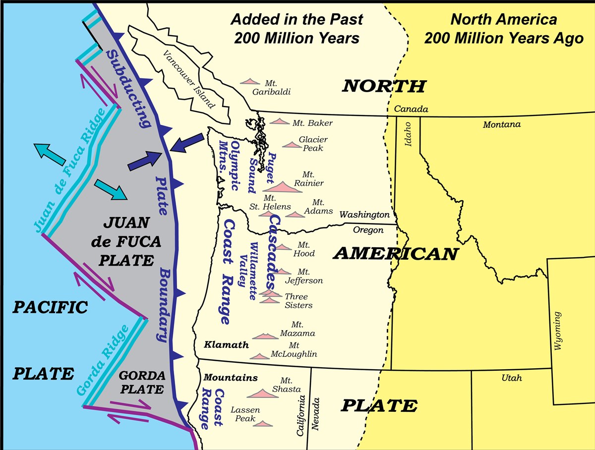 map showing the growth of the pacific northwest as terranes were added along the subduction zone