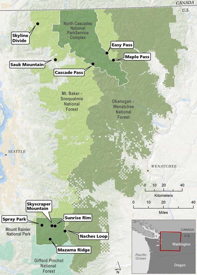 Map of survey sites and the protected areas they occur in.