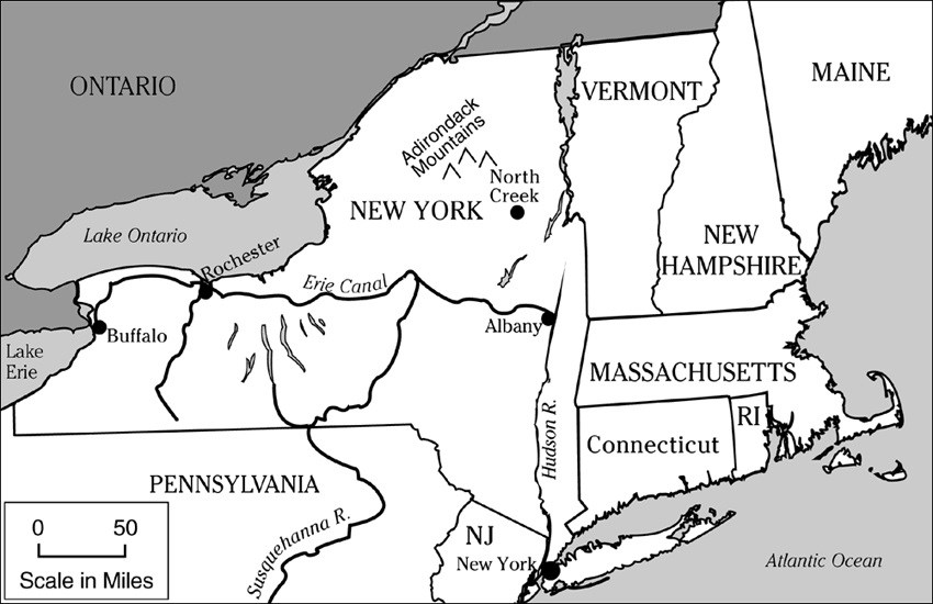 Map of the northeastern US.