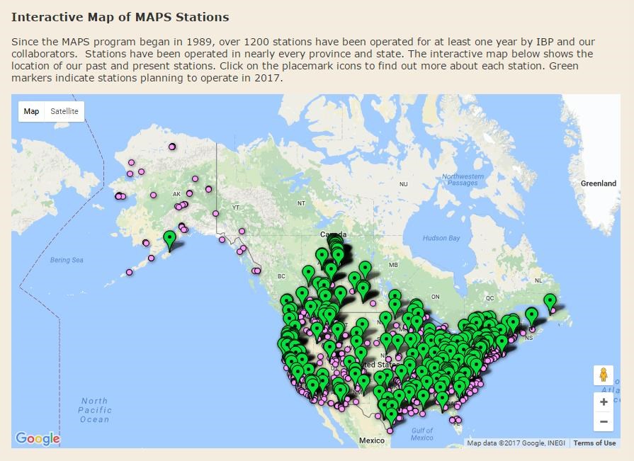 Screenshot of interactive map of MAPS sites