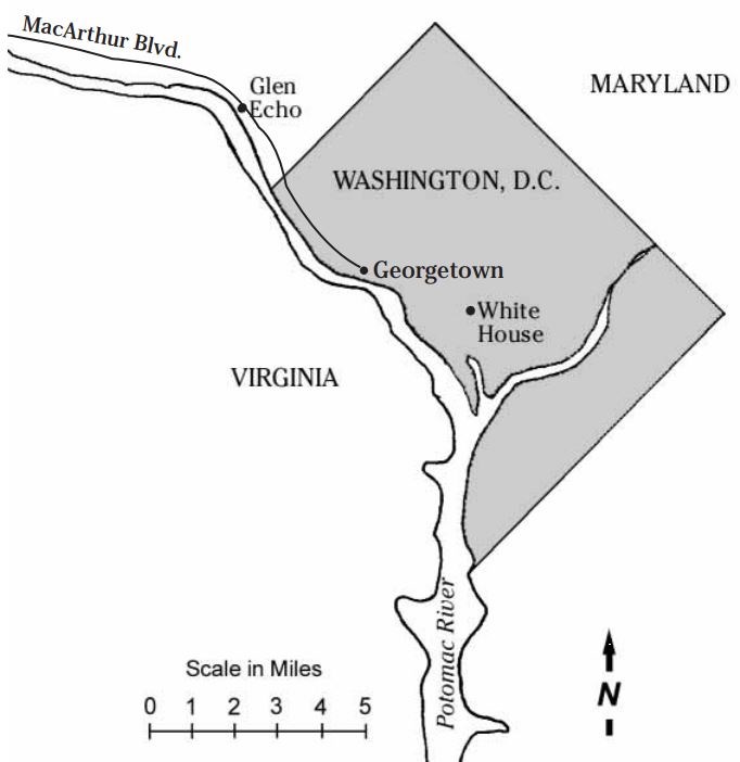 Map of Glen Echo, Maryland and the surrounding region.