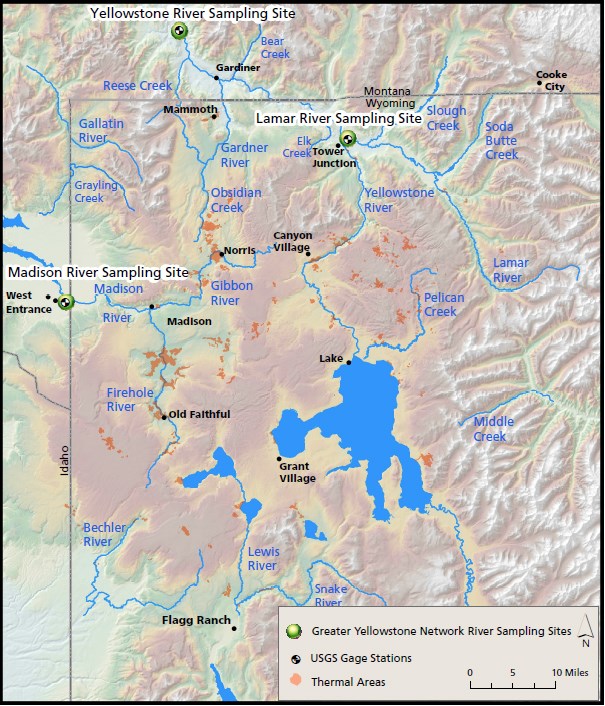 River Monitoring locations map of river monitoring locations in and near Yellowstone National Park