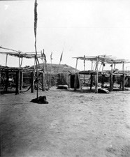 Hidatsa section of Like-a-Fishhook village; (photograph by Stanley J. Morrow 1872). Courtesy of the State Historical Society of North Dakota Hidatsa section of Like-a-Fishhook village; (photograph by Stanley J. Morrow 1872). Courtesy of the State Historical Society of North Dakota