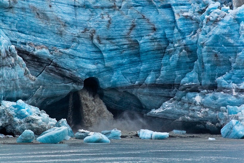 Meltwater gushes from Lamplugh Glacier