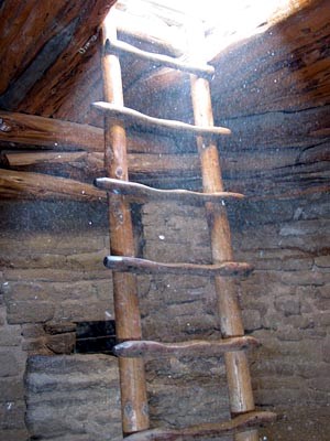 Ladder and beams in a kiva. Ladder and beams in a kiva.