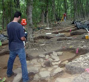 NPS archeologists work at the site of Monocacy's Middle Ford Ferry Tavern.