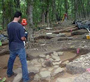 NPS archeologists work at the site of Monocacy's Middle Ford Ferry Tavern. NPS archeologists work at the site of Monocacy's Middle Ford Ferry Tavern.