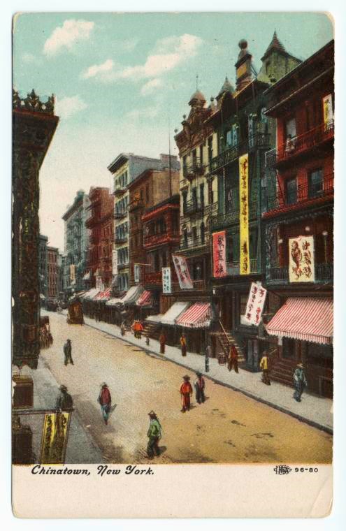 Historic postcard of Chinatown, NY. The New York Public Library.