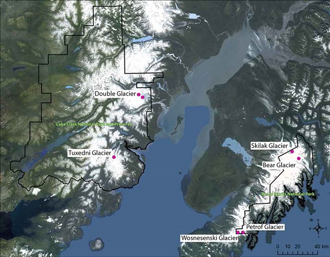 Map of nunatak monitoring sites.
