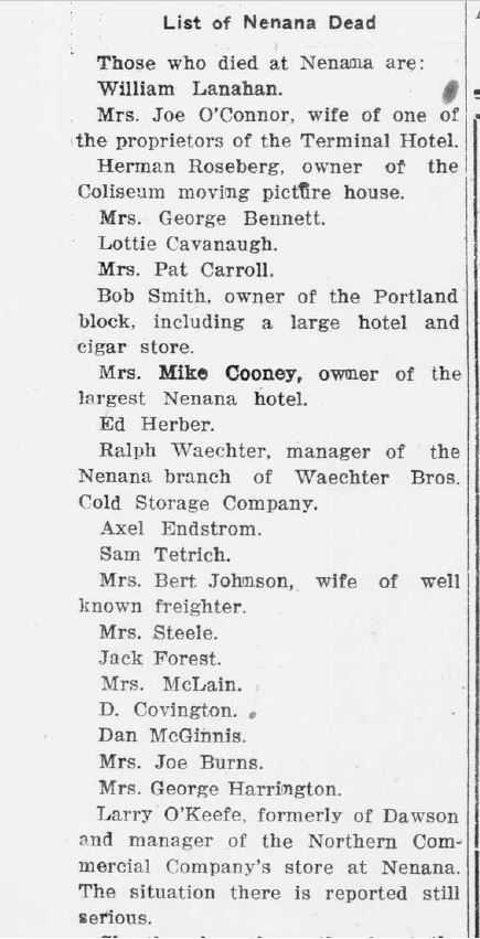 a newspaper article from 1920 listing names of deceased people