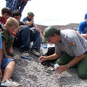 Parker with students