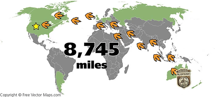 farthest travelled Junior Paleontologist Map shows farthest traveled Junior Paleontologist is in Victoria, Australia