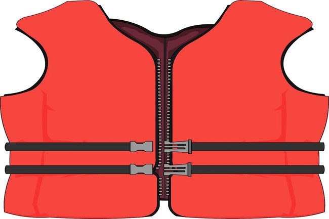 a cartoon representation of a orange pfd