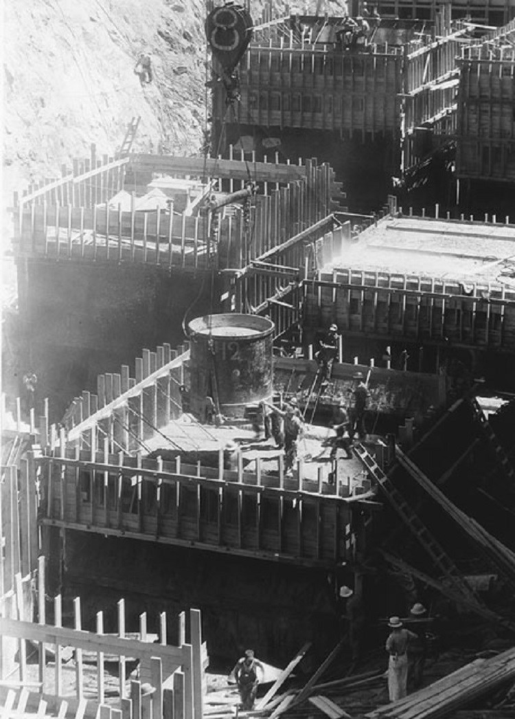 Men Laying the Concrete for the Dam, (Bureau of Reclamation; Ben Glaha, photographer)