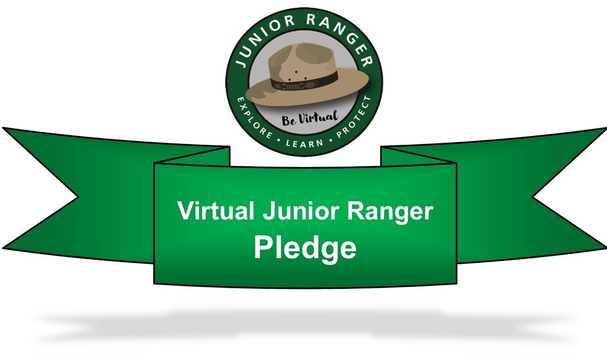 Junior Ranger Pledge Banner in Green with Virtual Junior Ranger logo