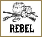 Some barrels and muskets above the word rebels