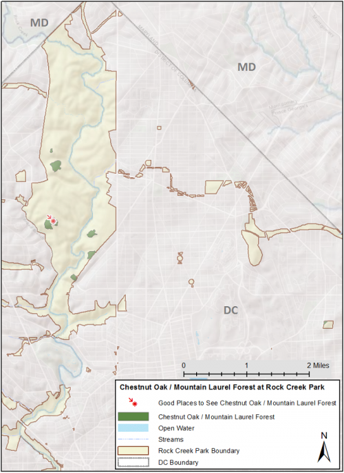 Chestnut Oak Mountain Laurel community map Map highlighting locations of the Chestnut Oak Mountain Laurel community