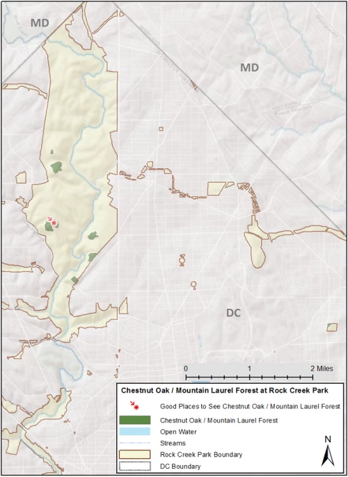 Chestnut Oak Mountain Laurel community map Map highlighting locations of the Chestnut Oak Mountain Laurel community