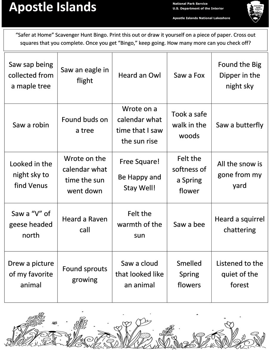 Safer at Home" Scavenger Hunt Bingo (U.S. National Park Service)