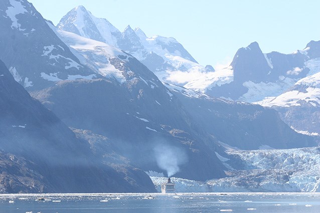A large cruise ship in the upper fjords of Glacier Bay National Park
