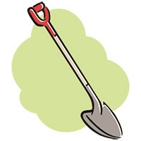 Shovel Illustration of a pointed shovel with a long handle