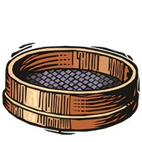 Sieve with mesh screen Illustration of a round sieve with mesh screen