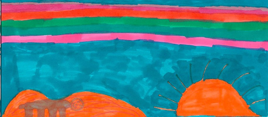 slbeart Child's brightly colored drawing of Lake Michigan from atop a dune