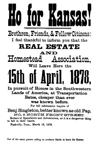 handbill encouraging settlement in Kansas for African Americans in the South