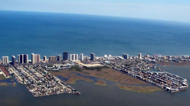 Aerial view of Ocean City, Maryland, with the sea at its doorstep