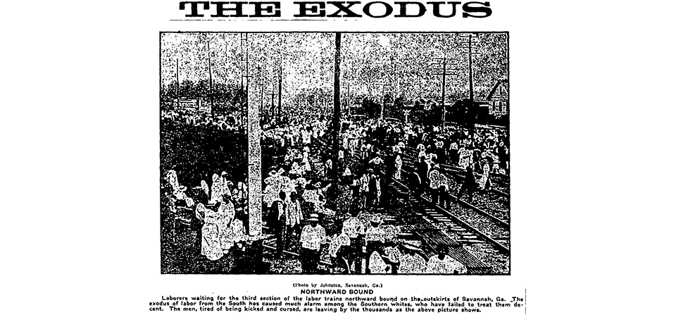 THE EXODUS Chicago Defender image of African Americans leaving the South.