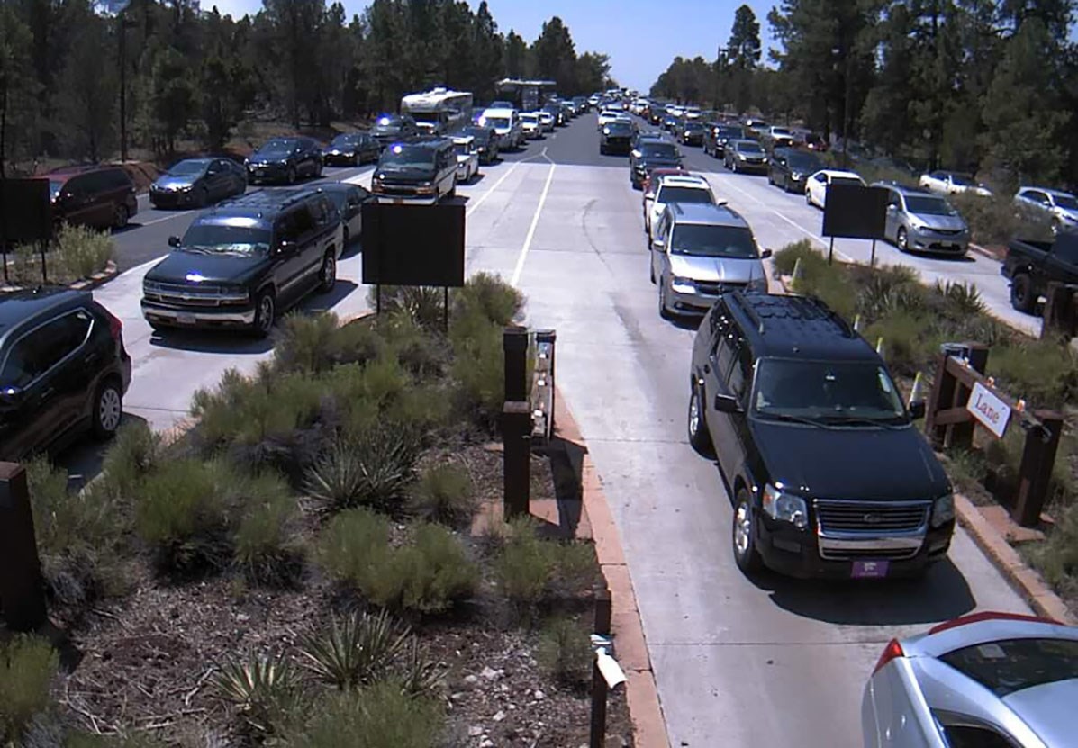 Traffic at the entrance to Grand Canyon National Park. Traffic at the entrance to Grand Canyon National Park