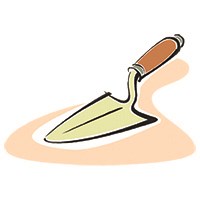 Trowel Illustration of a flat, triangular trowel with wooden handle