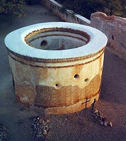 Round adobe building.