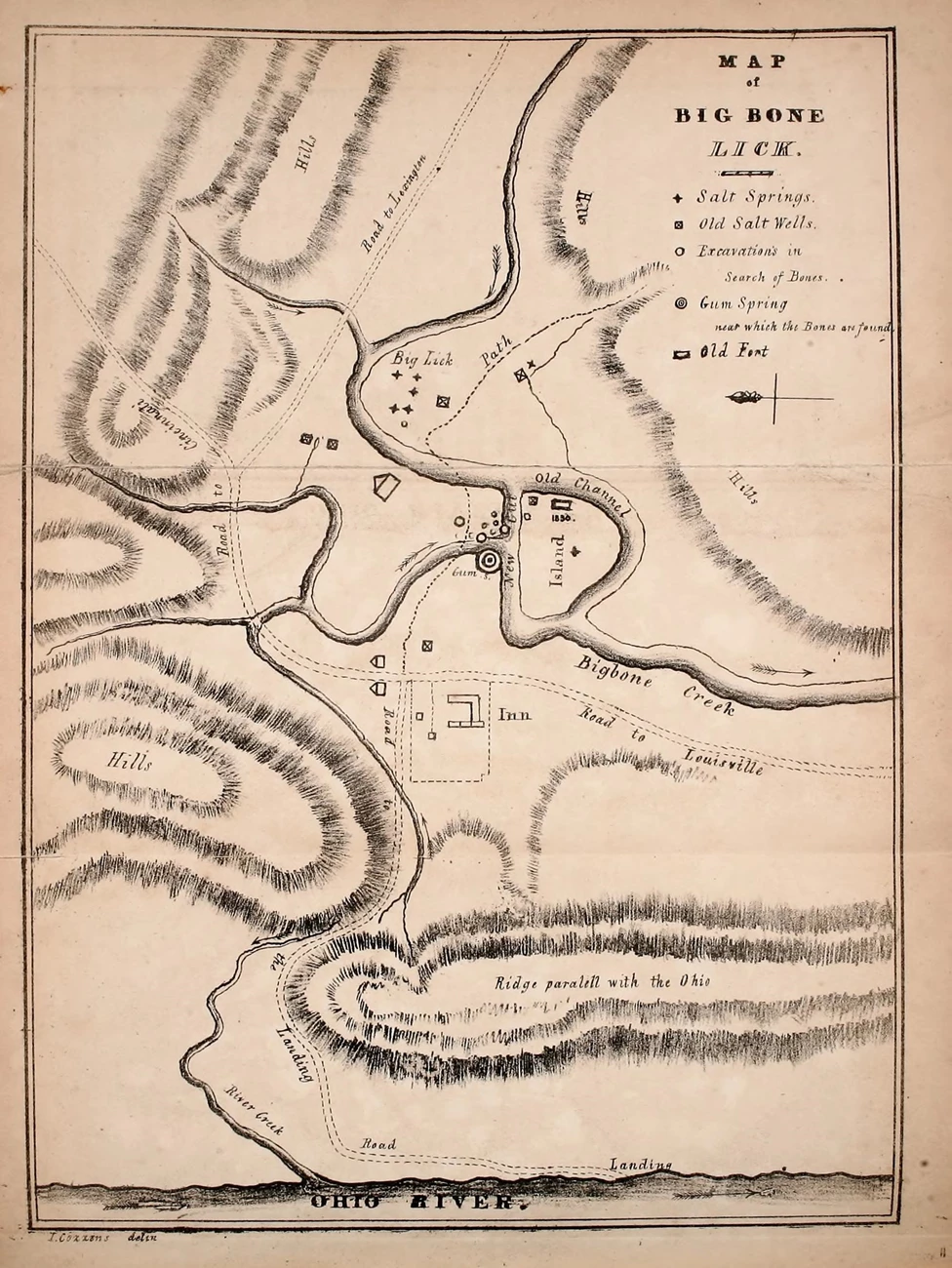 2025 SPRING PP NEWSLETTER - FIGURE 6 - BIBO TWEET A black-and-white line drawing map of Big Bone Lick.