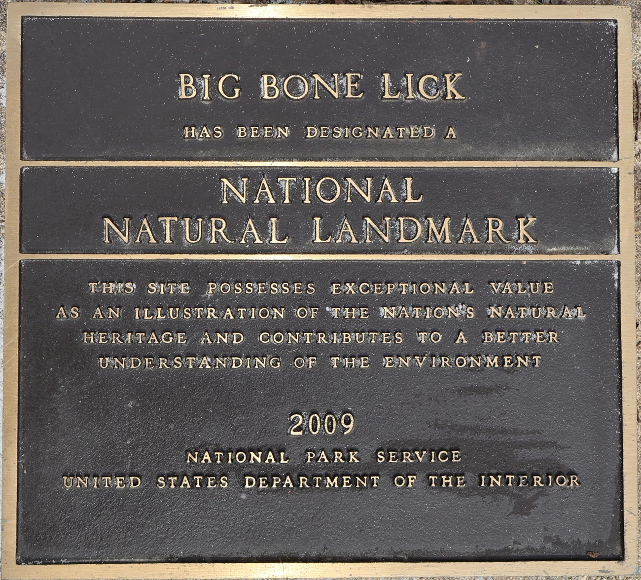 2025 SPRING PP NEWSLETTER - FIGURE 9 - BIBO TWEET A plaque that reads “Big Bone Lick has been designated a National Natural Landmark. This site possesses exceptional value as an illustration of the nation’s natural heritage and contributes to a better understanding of the environment. 2009. NPS, US DOI.