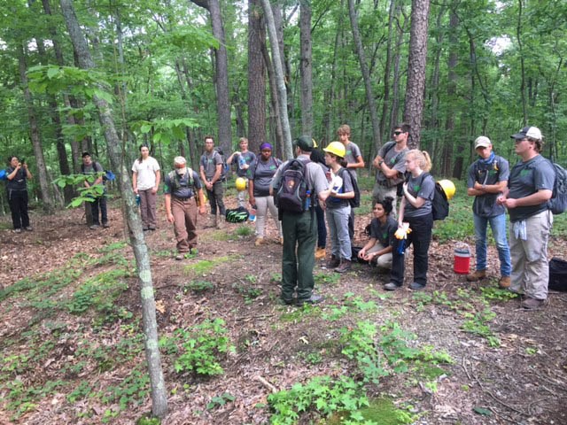 Park staff giving presentation to participants about Civil War earthworks