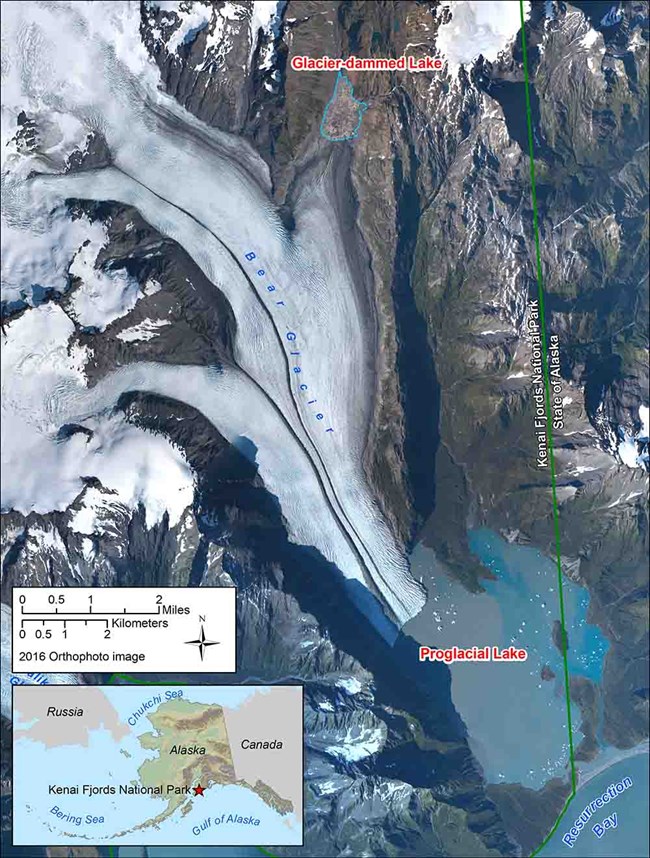 Map of Bear Glacier and its proglacial and glacier-dammed lakes.