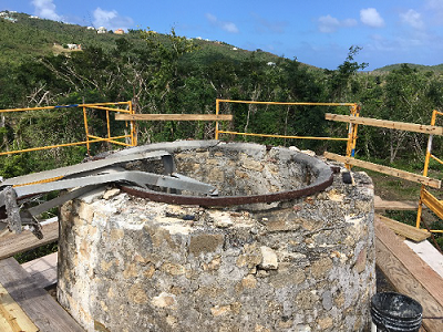 steel band collar at the tower top silo.