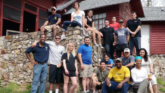 The ProRanger cadets group up for a photo near a stone staircase.