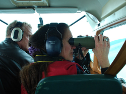 two people look out of binoculars on a boat