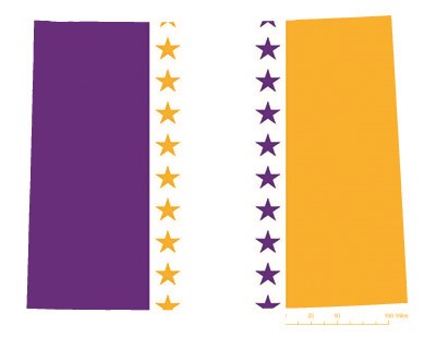 State of Wyoming depicted in purple, white, and gold (colors of the National Woman’s Party suffrage flag) – indicating Wyoming was one of the original 36 states to ratify the 19th Amendment. Courtesy Megan Springate. State of Wyoming depicted in purple, white, and gold (colors of the National Woman’s Party suffrage flag) – indicating Wyoming was one of the original 36 states to ratify the 19th Amendment. Courtesy Megan Springate.