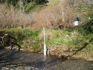 Typical streamflow monitoring setup with gauges to measure water and dataloggers
