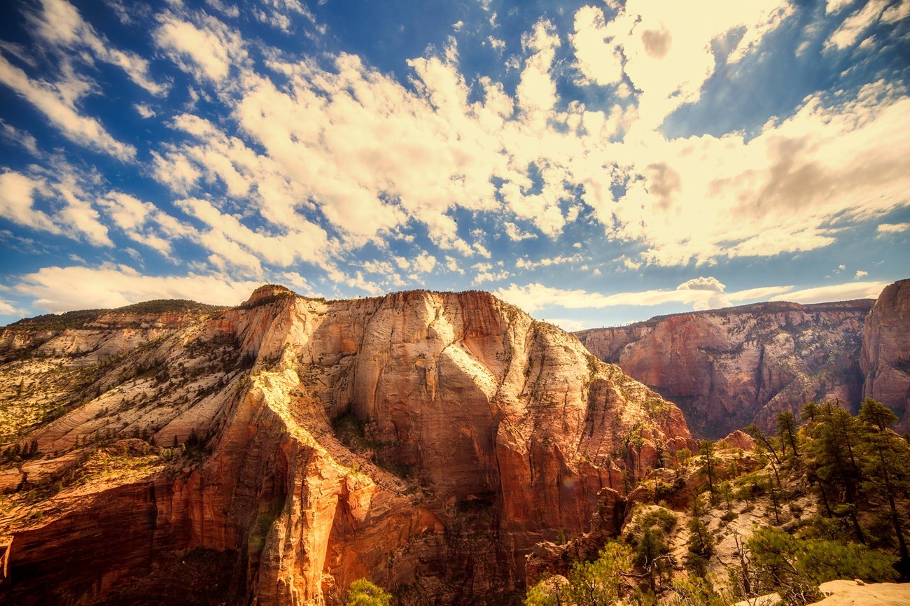zion national park clouds over mountains