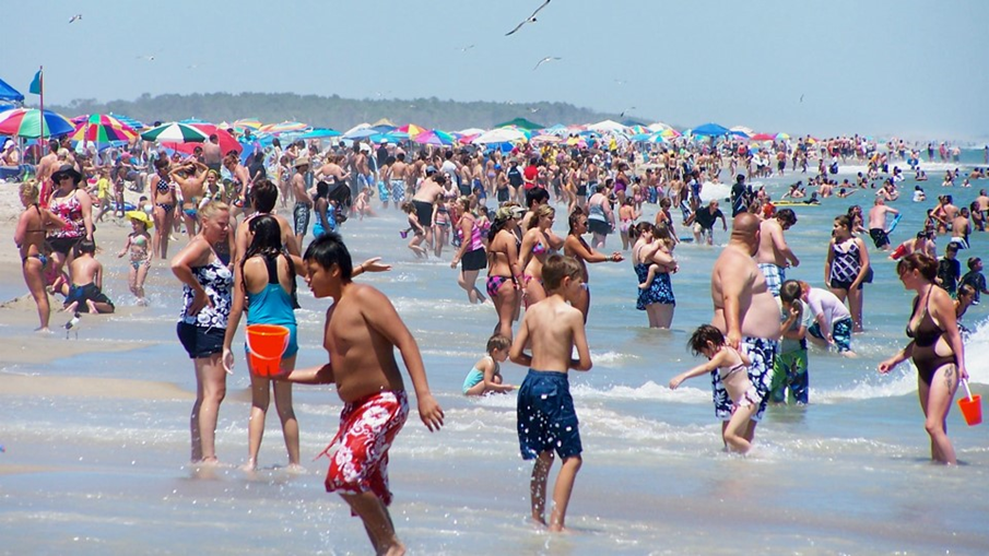 Beach Visitation 2021 Visitors recreating on a very crowded Assateague beach in the summer