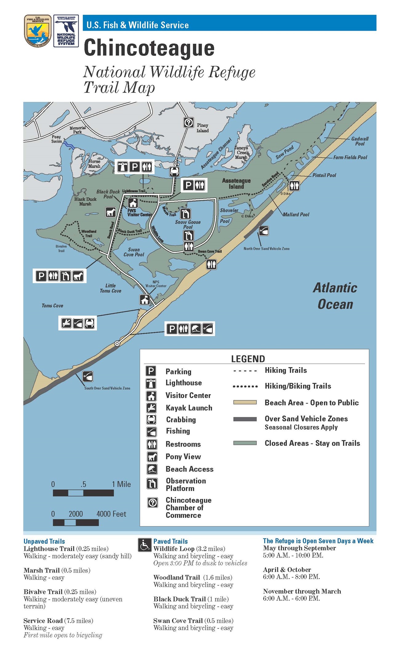 Trail map for the Chincoteague National Wildlife Refuge