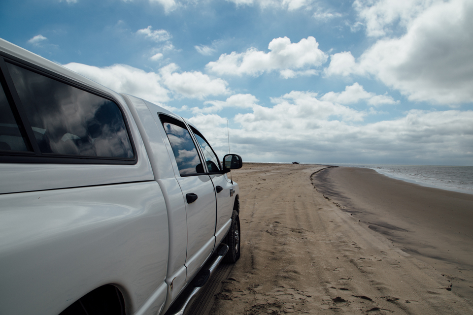 OSV Zone on Assateague view of Oversand Vehicle Zone, truck, beach and ocean
