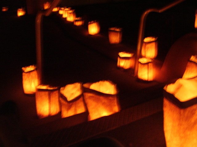 Luminarias on the steps of the Visitor Center