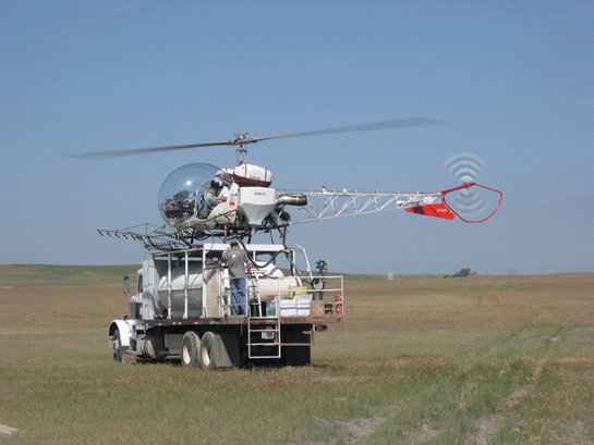 Helicopter used for spraying invasive weeds in Badlands National Park